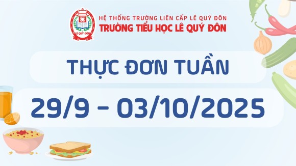 Thực đơn 29/9 đến 03/10/2025