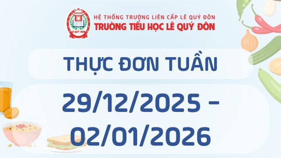 Thực đơn 29/12/2025 đến 02/01/2026