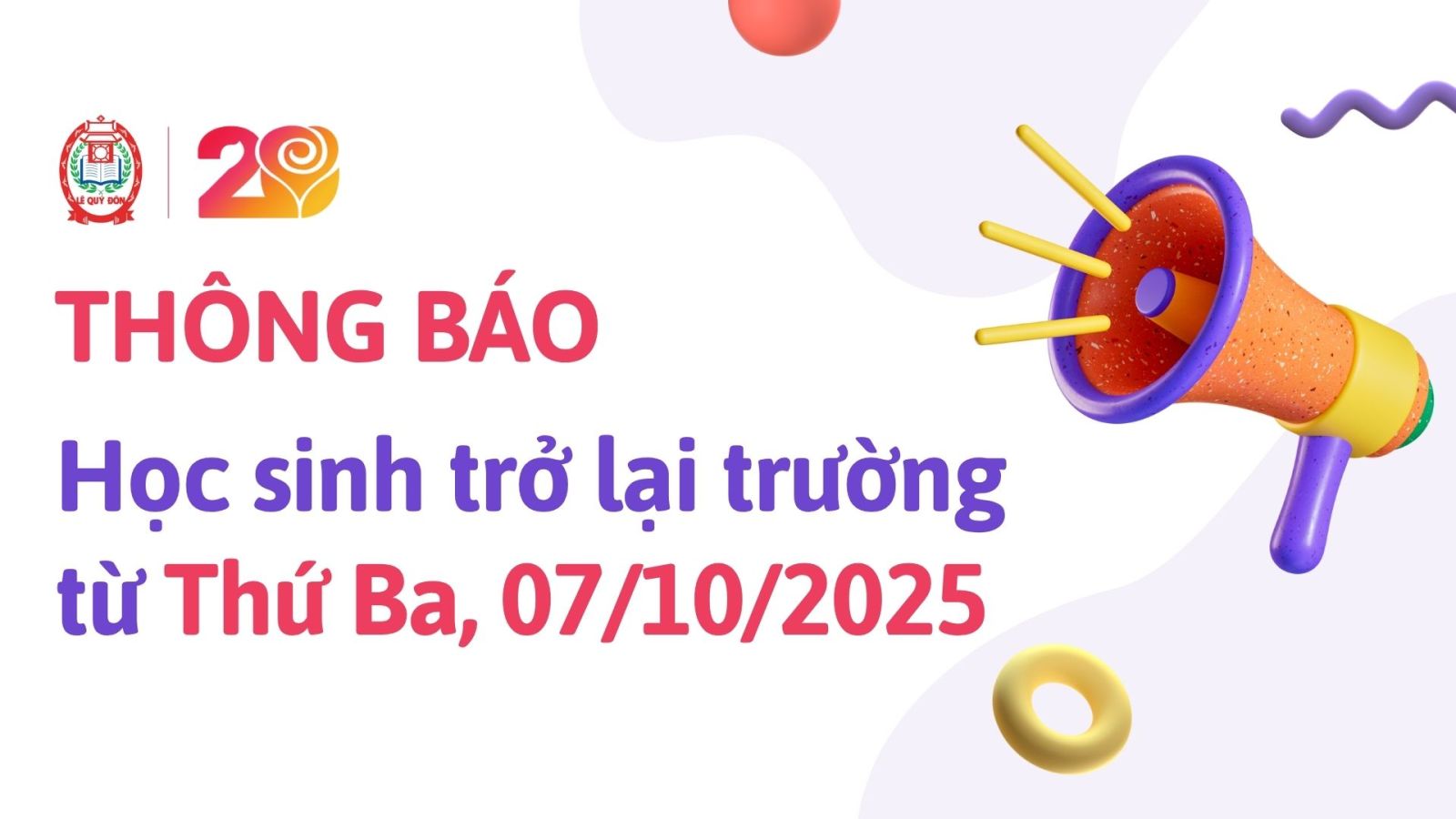 Thông báo học sinh trở lại trường học trực tiếp từ Thứ Ba, 07.10.2025